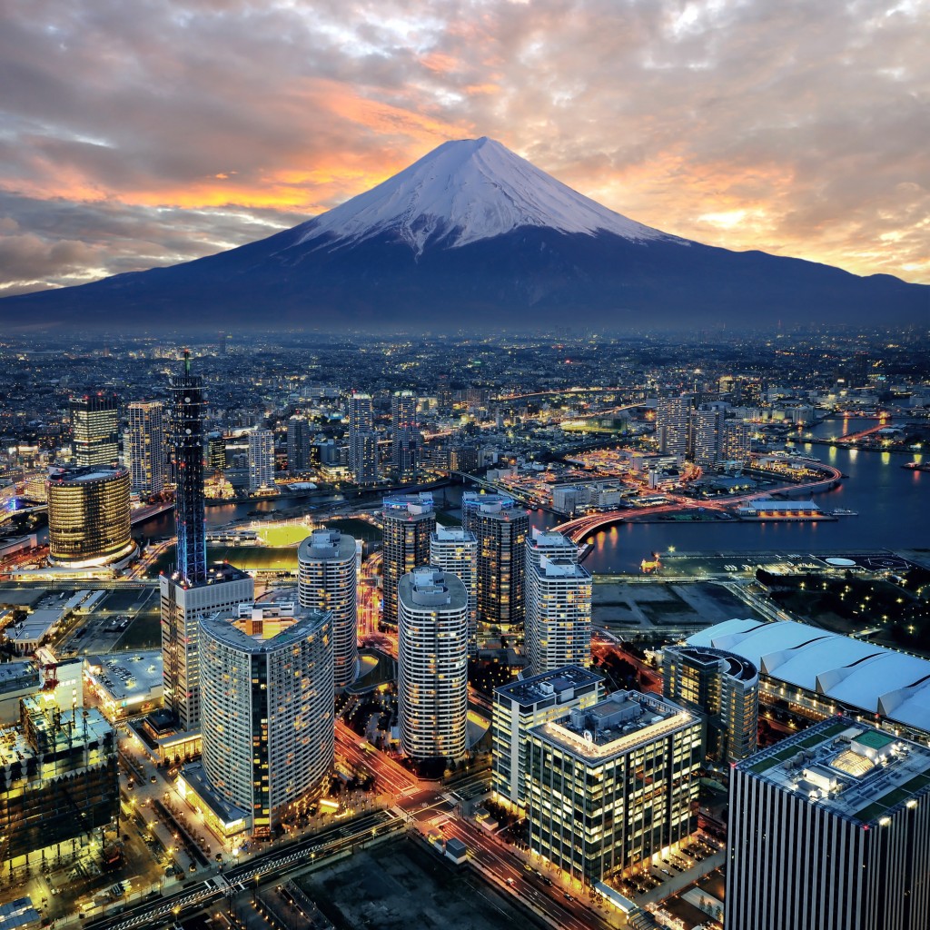 Japan startup Yokohama city and Mt. Fuji