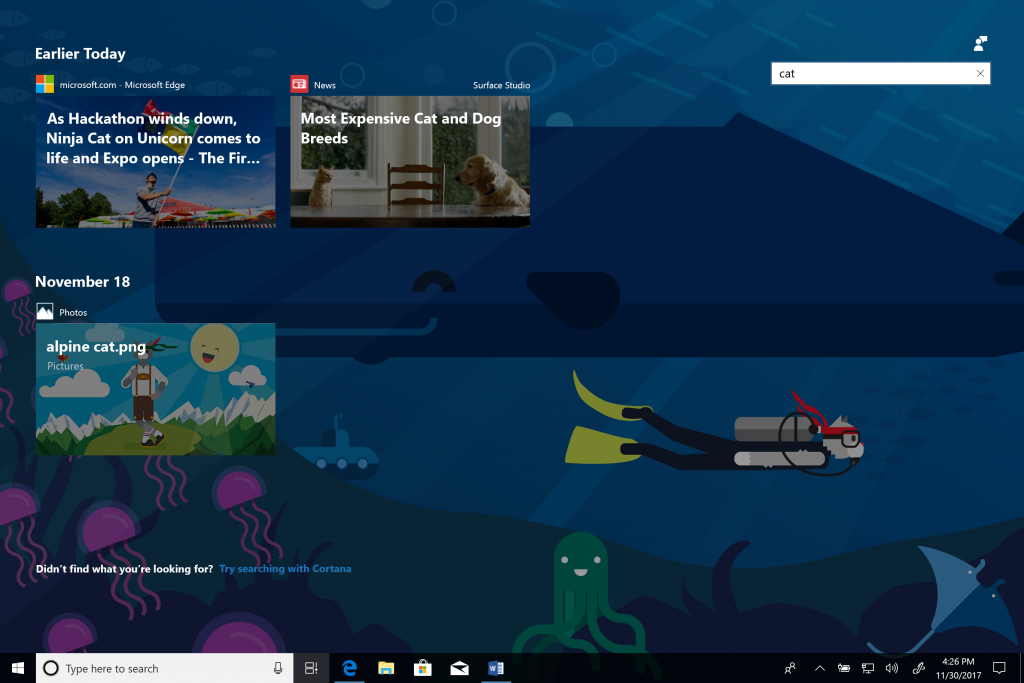 microsoft windows 10 timeline