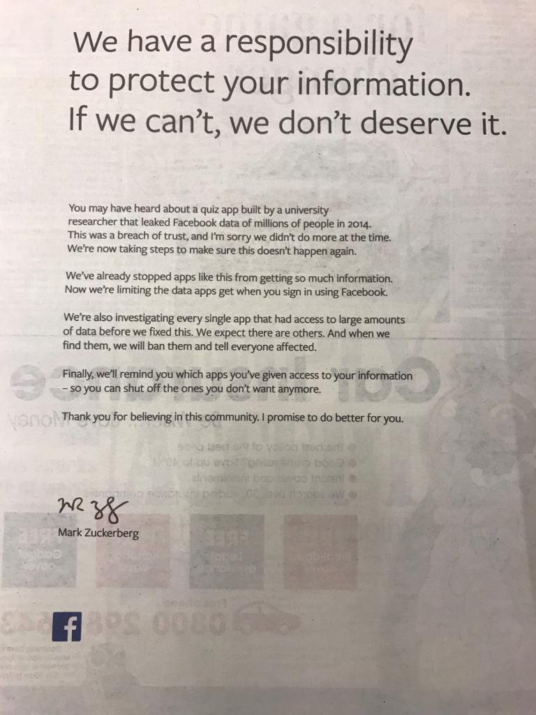 facebook scuse pubblicità Zuckerberg