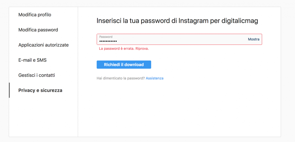 come fare il download dati da instagram