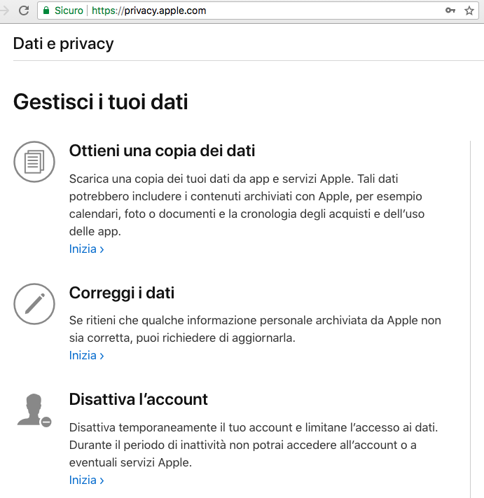 copia dei dati apple