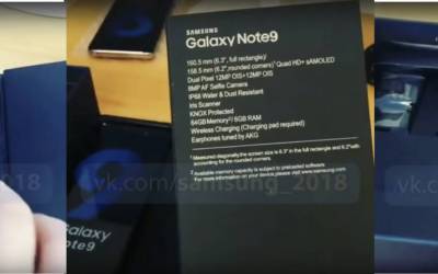 Samsung Galaxy Note 9 un video mostra le caratteristiche tecniche