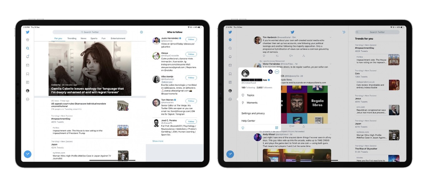 Twitter per iPad, una nuova interfaccia con più colonne
