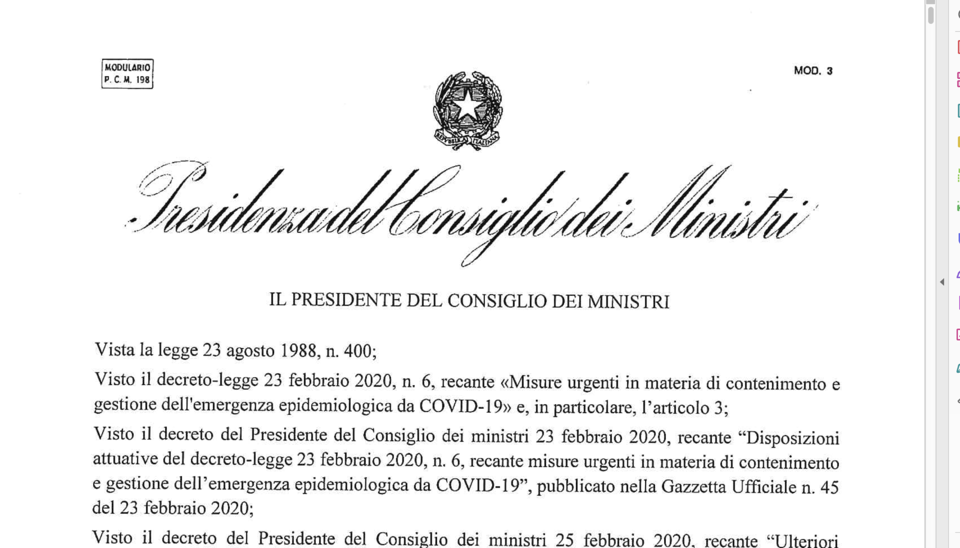 Decreto Coronavirus: il testo integrale