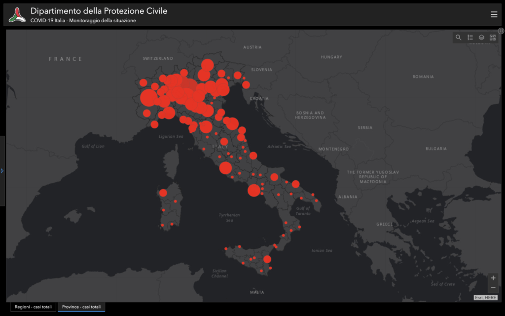 Aggiornamenti Coronavirus Italia tabelle