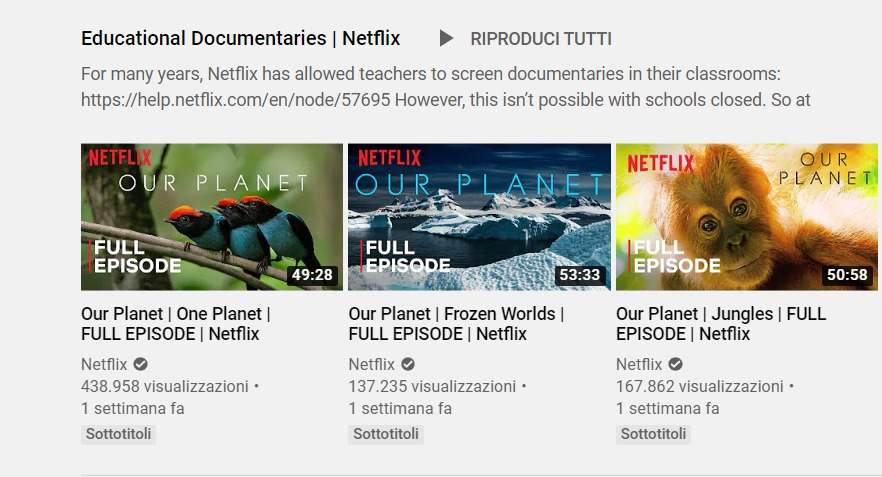 Documentari Netflix gratis su YouTube per supportare la scuola