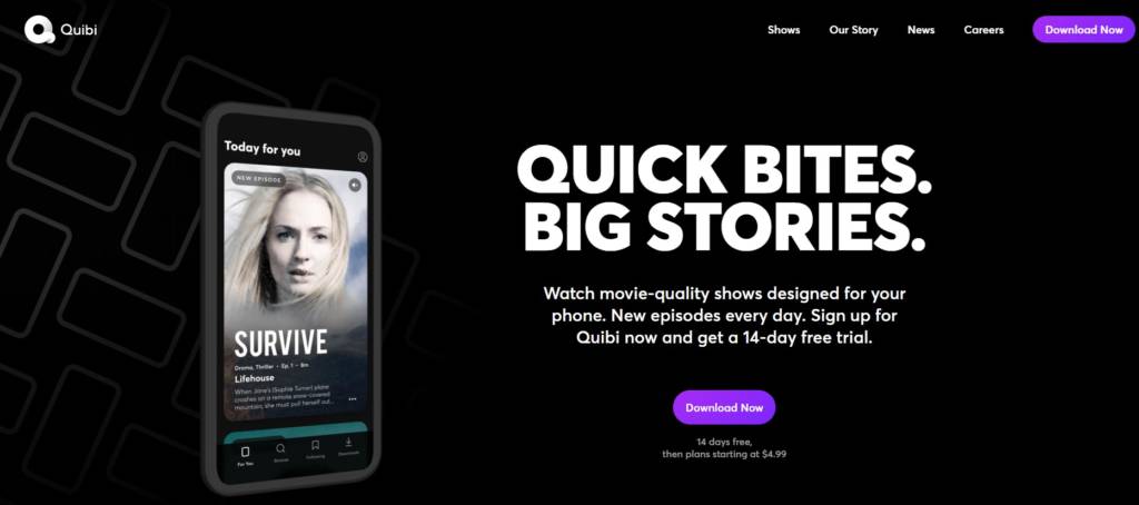 quibi app streaming on demand video per smartphone