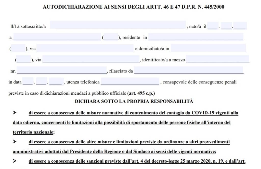 Nuova Autocertificazione da stampare