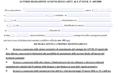 Nuova autocertificazione DPCM: il modulo da stampare per gli spostamenti