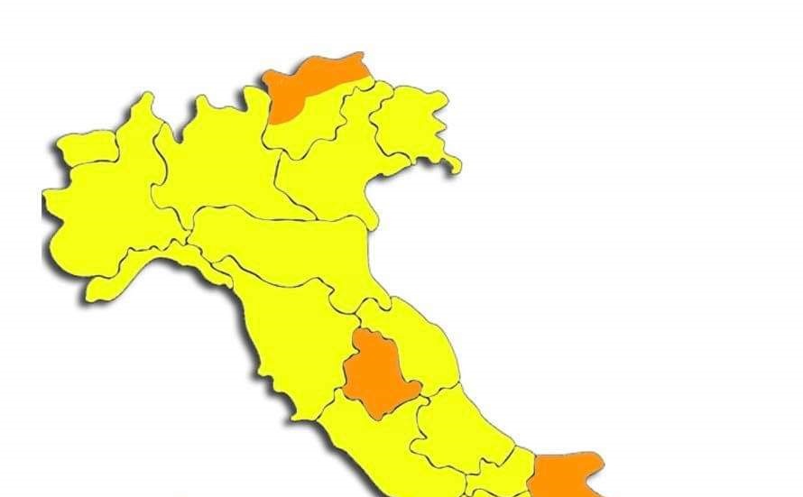 Nuovi colori delle regioni: solo cinque regioni arancioni, 16 in giallo