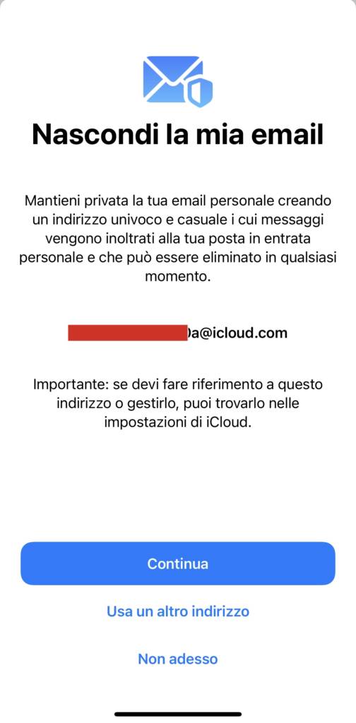 nascondi la mia e-mail