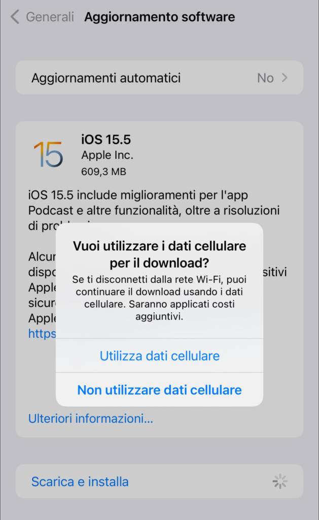 Come scaricare aggiornamento iOS Apple senza Wi-Fi