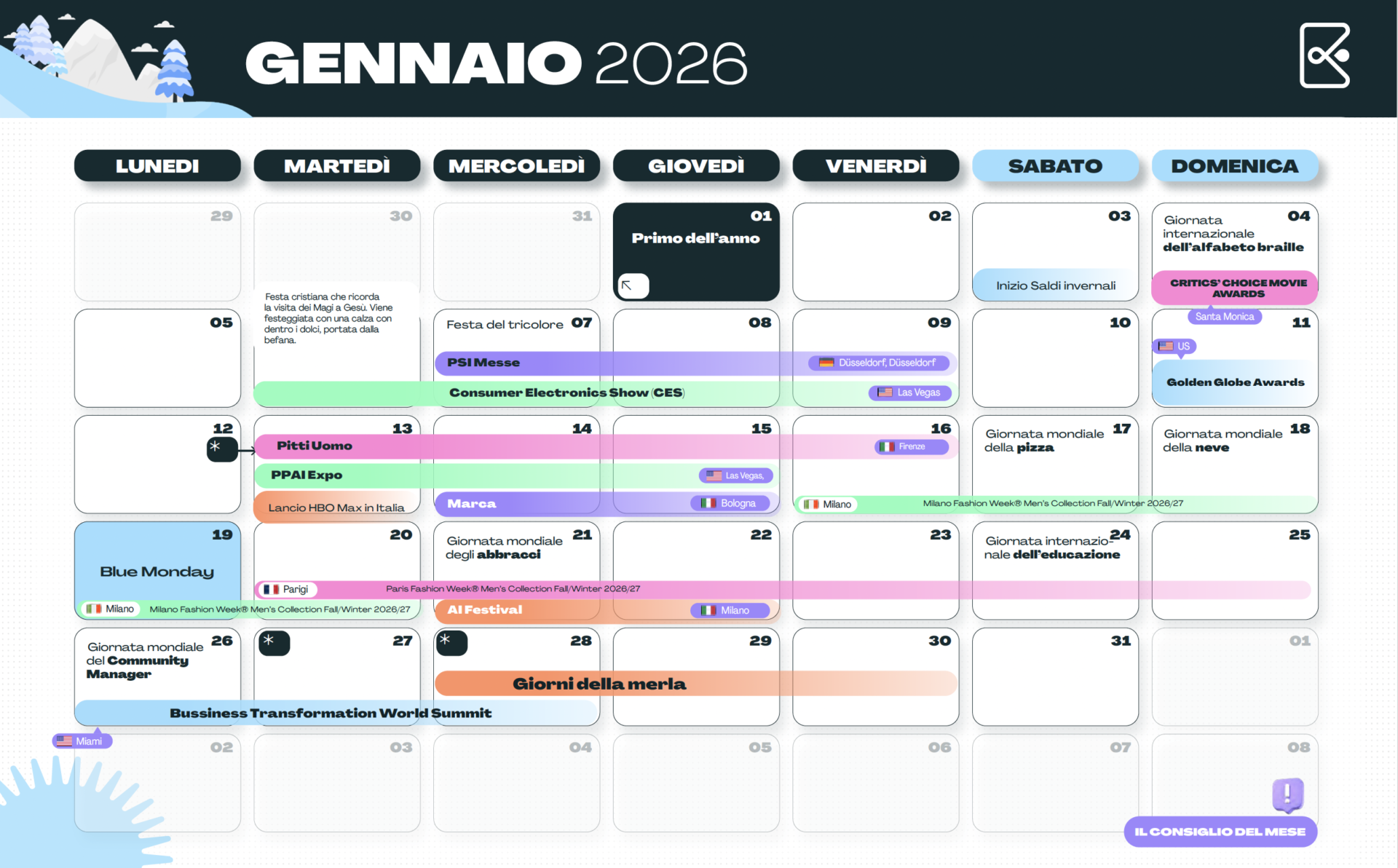 Calendario social media 2026