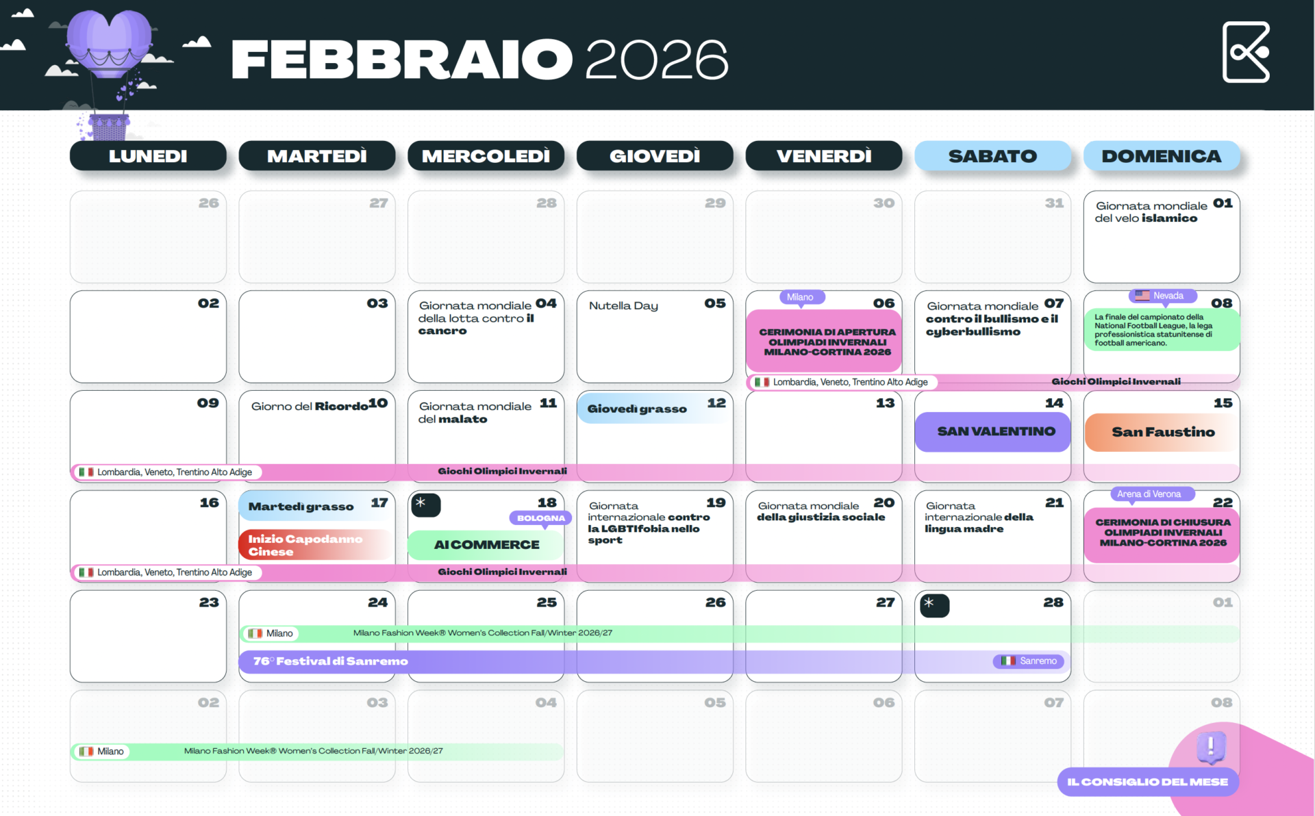 Calendario social media 2026